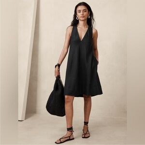 NWT!! Banana Republic Black AVA LINEN MINI DRESS - Size Medium Petite🦋